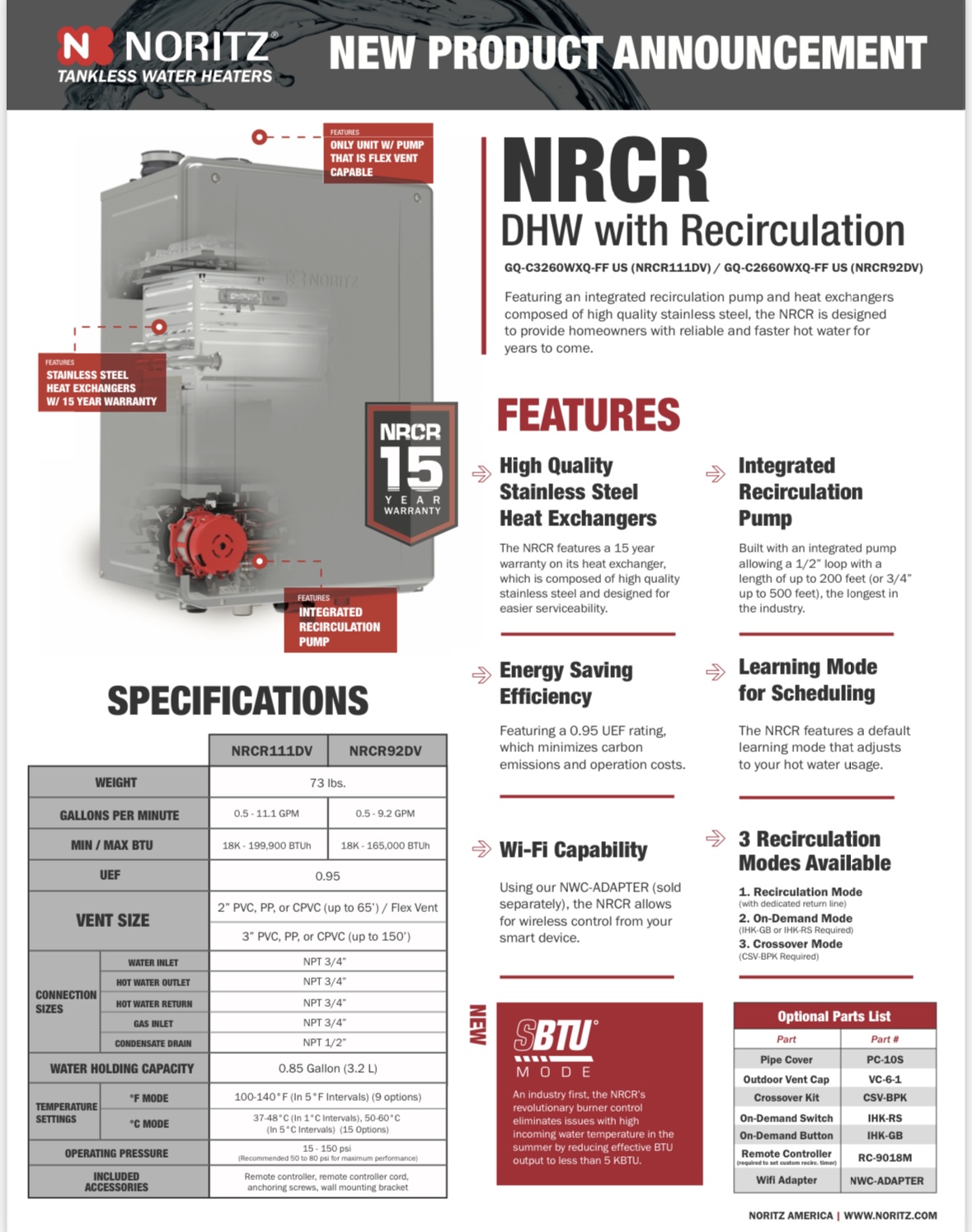 Noritz EZ Series Tankless Water Heater with Built-in Recirculating Pump - Image 2